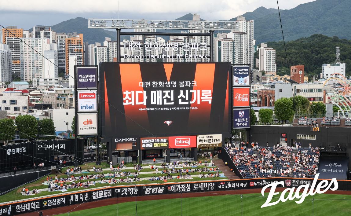 야구장, 팬들, 대형 스크린,한화생명볼파크,대전야구장,최다매진신기록