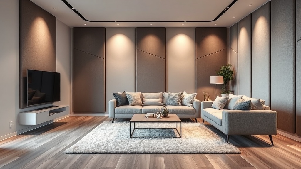 층간소음 인테리어를 적용한 아파트 거실 — 흡음재, 매트, 가구배치로 소음을 줄인 조용한 인테리어