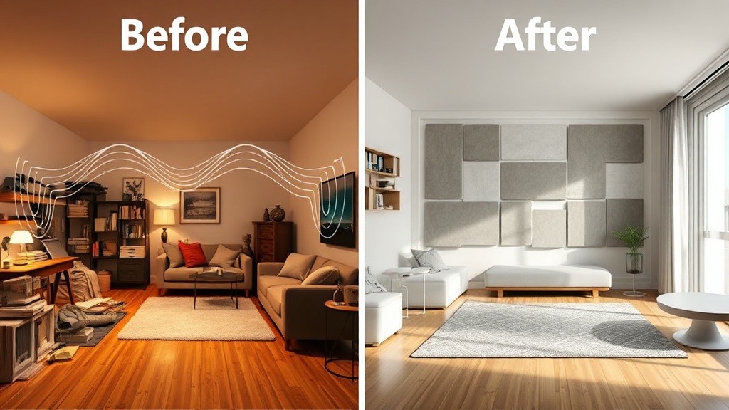 층간소음 인테리어를 적용한 아파트 거실 — 흡음재, 매트, 가구배치로 소음을 줄인 조용한 인테리어