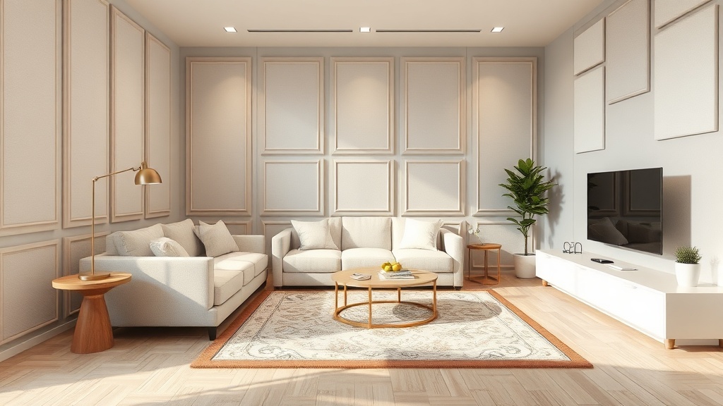 층간소음 인테리어를 적용한 아파트 거실 — 흡음재, 매트, 가구배치로 소음을 줄인 조용한 인테리어