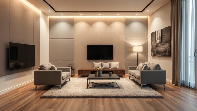 층간소음 인테리어를 적용한 아파트 거실 — 흡음재, 매트, 가구배치로 소음을 줄인 조용한 인테리어