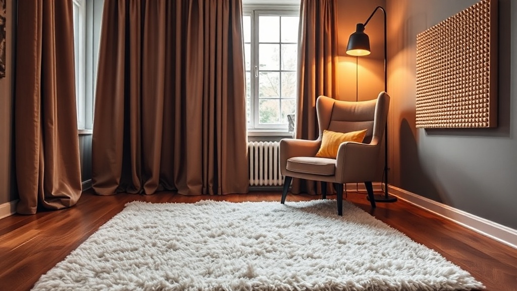 층간소음 인테리어를 적용한 아파트 거실 — 흡음재, 매트, 가구배치로 소음을 줄인 조용한 인테리어