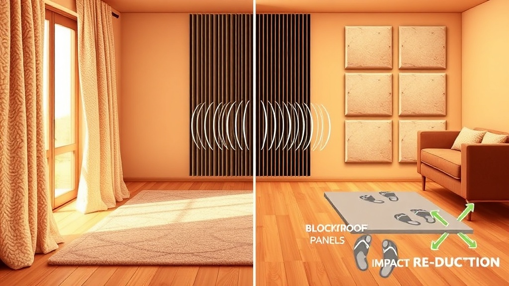 층간소음 인테리어를 적용한 아파트 거실 — 흡음재, 매트, 가구배치로 소음을 줄인 조용한 인테리어