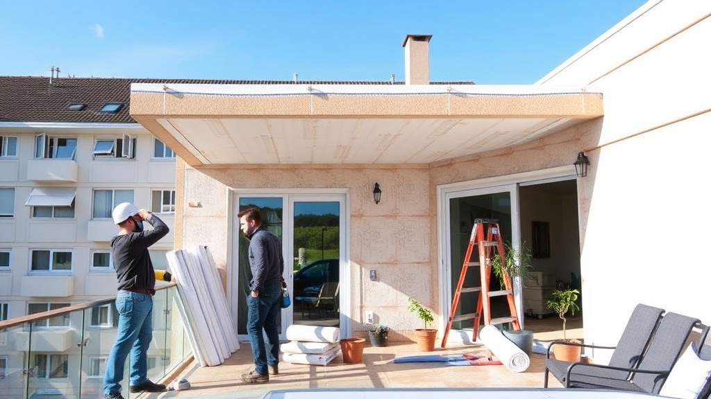 베란다 단열 공사 시 XPS 단열재를 벽면에 설치하는 모습