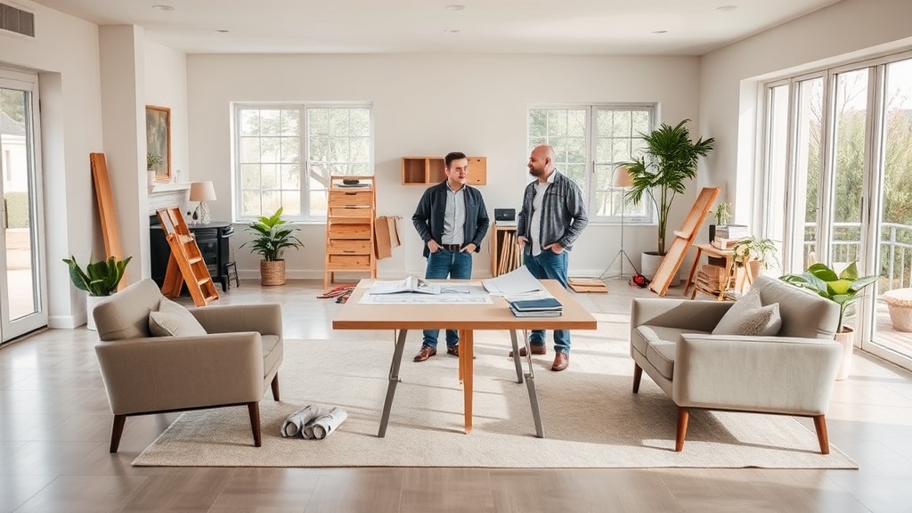 인테리어 계약서 또는 공사 현장을 확인하는 장면