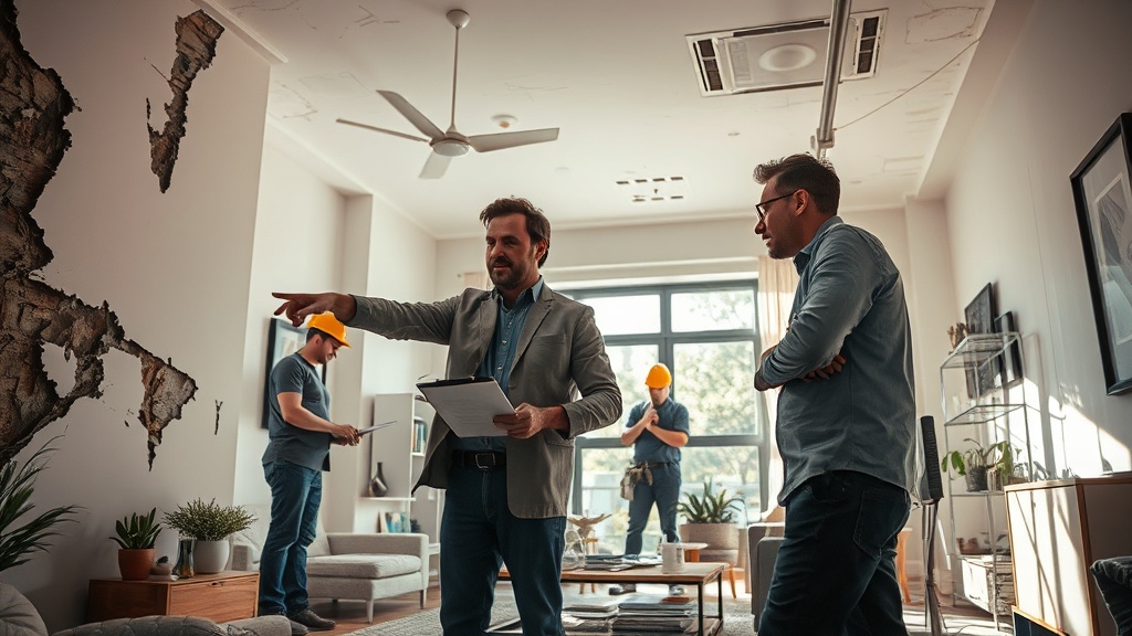 인테리어 계약서 또는 공사 현장을 확인하는 장면