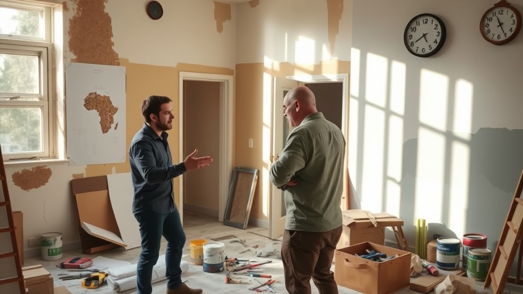 인테리어 계약서 또는 공사 현장을 확인하는 장면