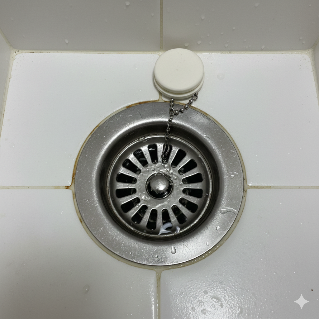 싱크대/배수구 클로즈업(물방울 맺힌 드레인)