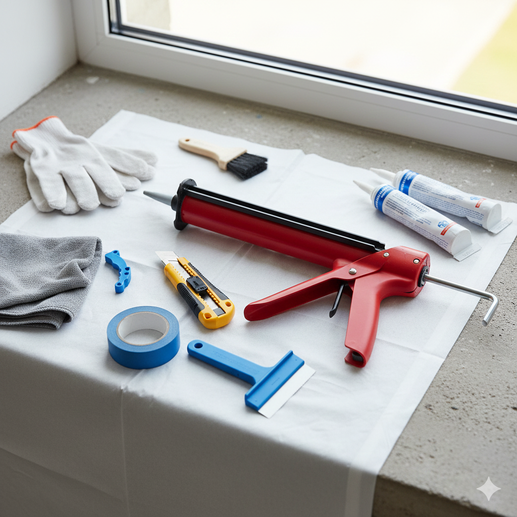 창틀 실리콘 코킹 작업으로 누수와 결로를 예방하는 모습