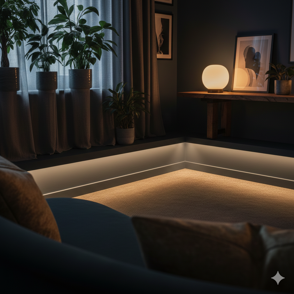 라인 조명 패턴으로 연출한 스트립라이트 간접조명 분위기