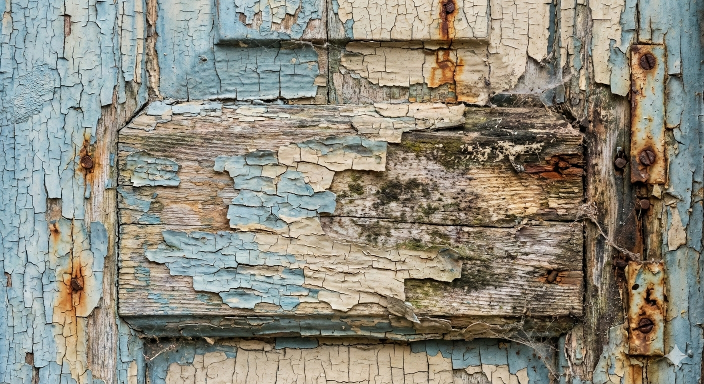 벗겨진 문짝 표면 상태를 보여주는 사진