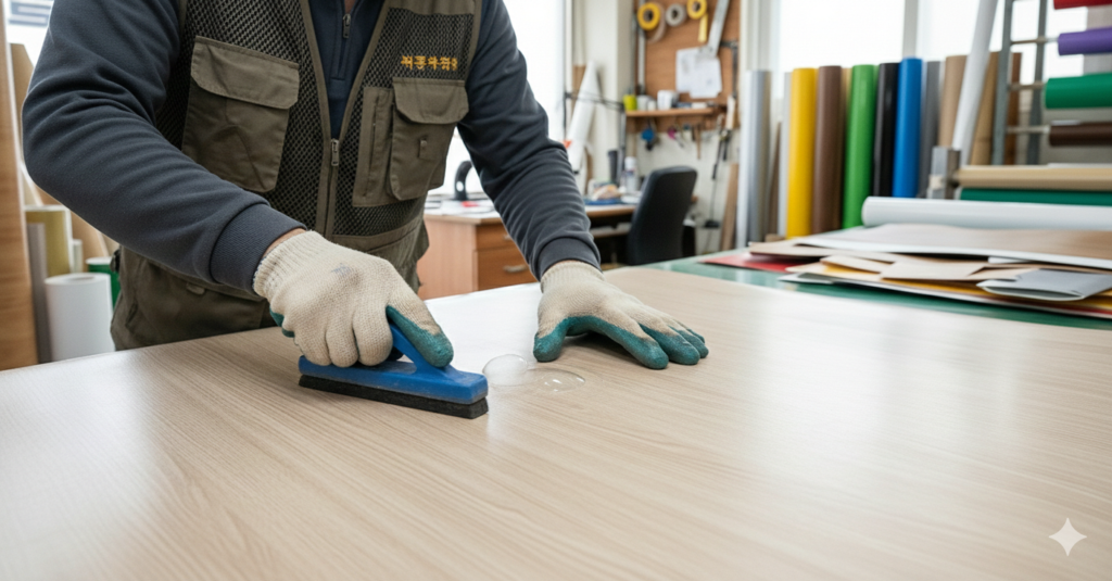 시트지 작업 하는 모습