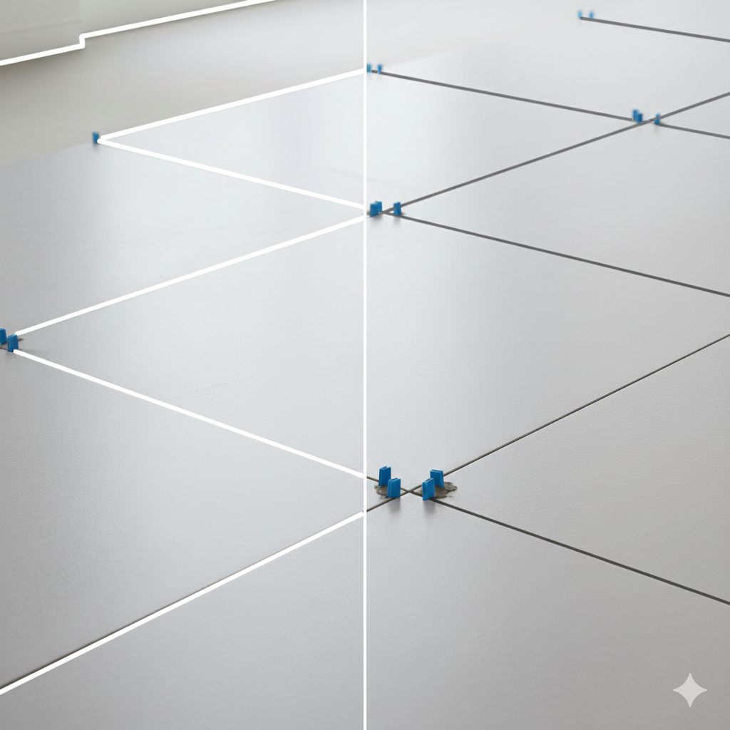 타일 줄눈이 선명하게 보이는 “줄눈 디테일 관련클로즈업”이미지