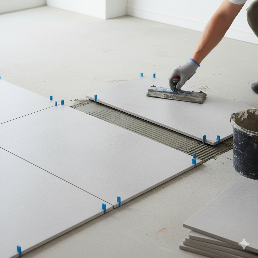 타일 줄눈이 선명하게 보이는 “줄눈 디테일 관련클로즈업”이미지