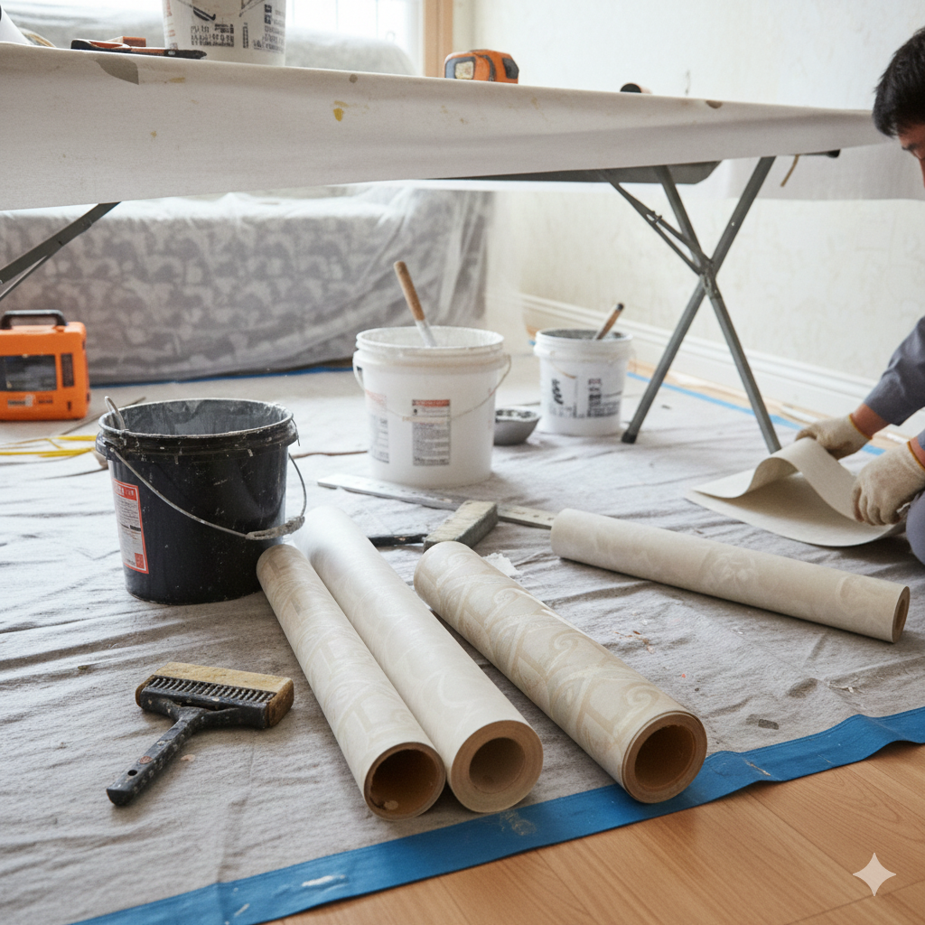실내 벽지 공사 관련 작업준비물이미지