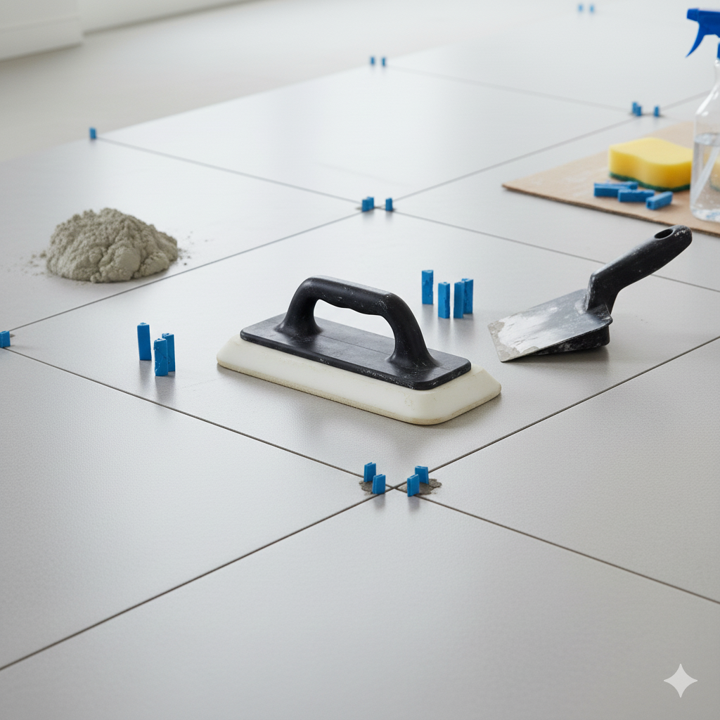 타일 줄눈이 선명하게 보이는 “줄눈 디테일 관련클로즈업”이미지