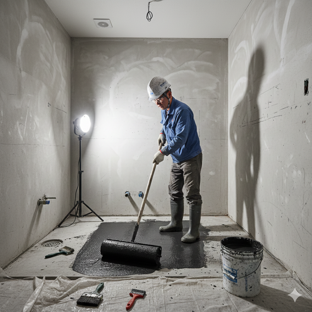 겨울 방수 공사 주의사항 체크리스트를 상징하는 작업 장갑과 롤러 이미지