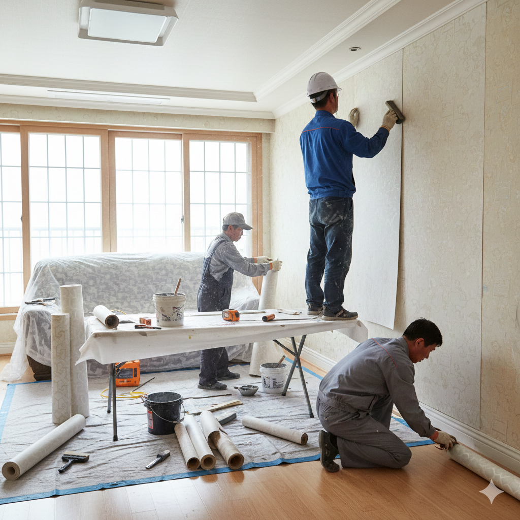 실내 벽지 공사 관련 작업이미지