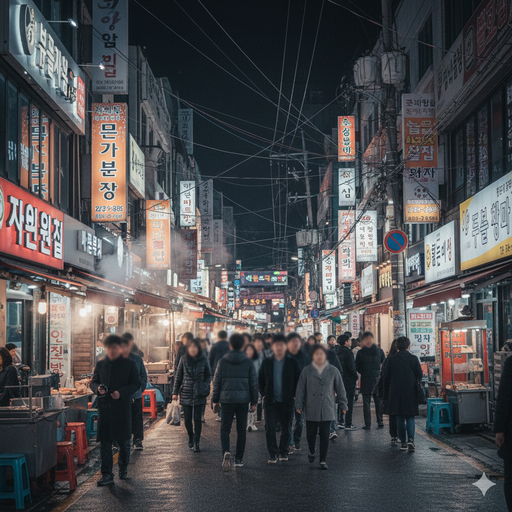 겨울 상가 출입문 전경, 문틈바람과 난방 효율을 설명하는 대표 이미지