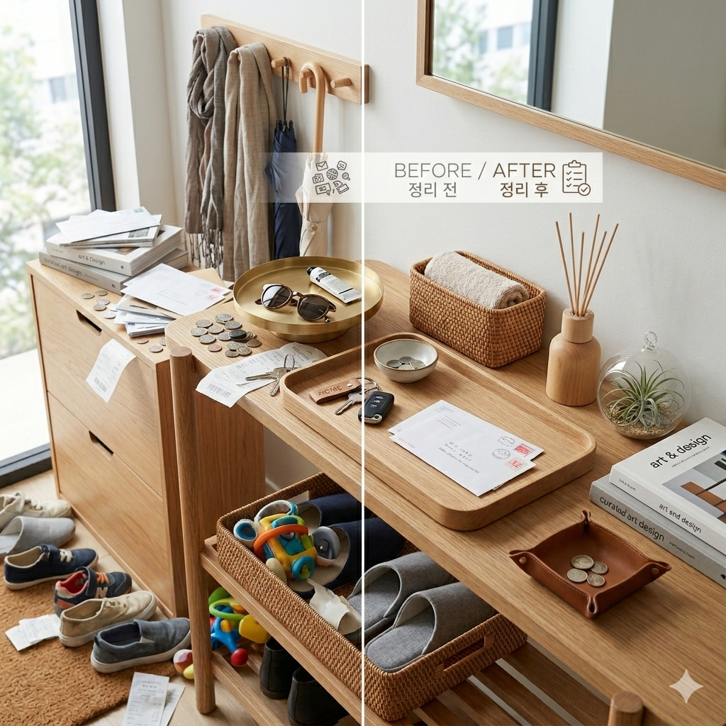 물건이 많던 공간이 정리된 후의 변화 모습